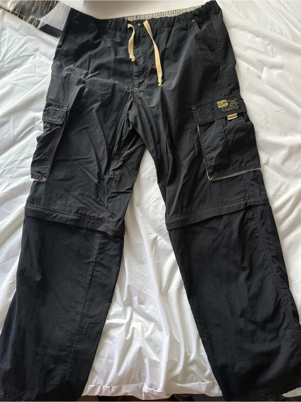 Black Convertible Cargo Pants with Drawstrings
